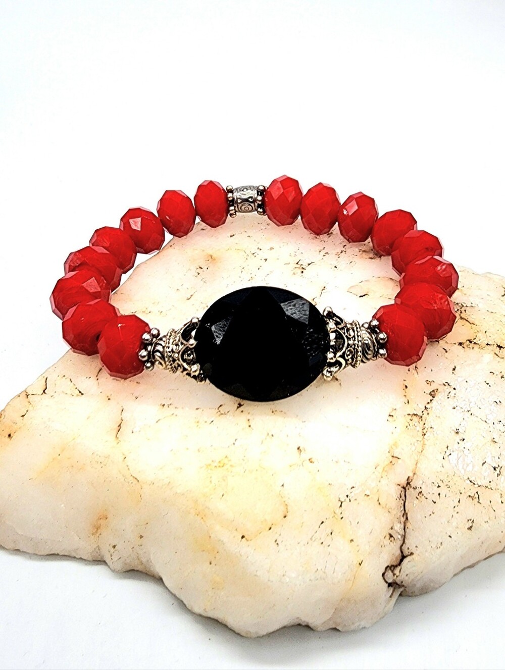 ❤️Silver Bracelet Classic Vintage Jewelry Big Black Bright Rad European Crystals